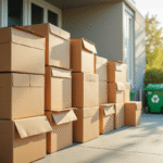 Cartons en pile au centre de recyclage en plein air