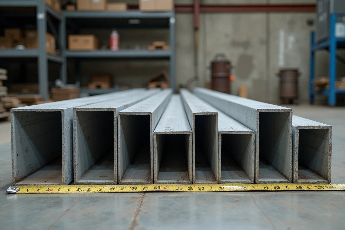 Comparaison de plusieurs profilés tubes rectangulaires en aluminium de différentes épaisseurs pour pergola dans un atelier métallique