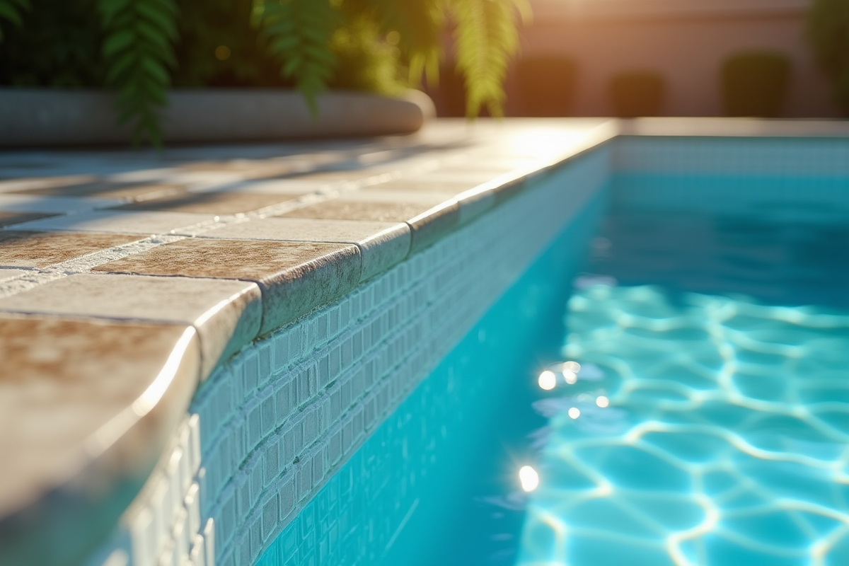 Gros plan sur le liner de piscine avec texture et eau