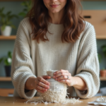 Femme emballant un vase en céramique avec du papier recyclé
