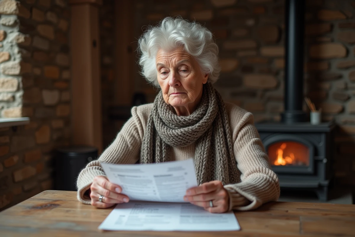 Femme âgée lisant une facture de chauffage à la maison