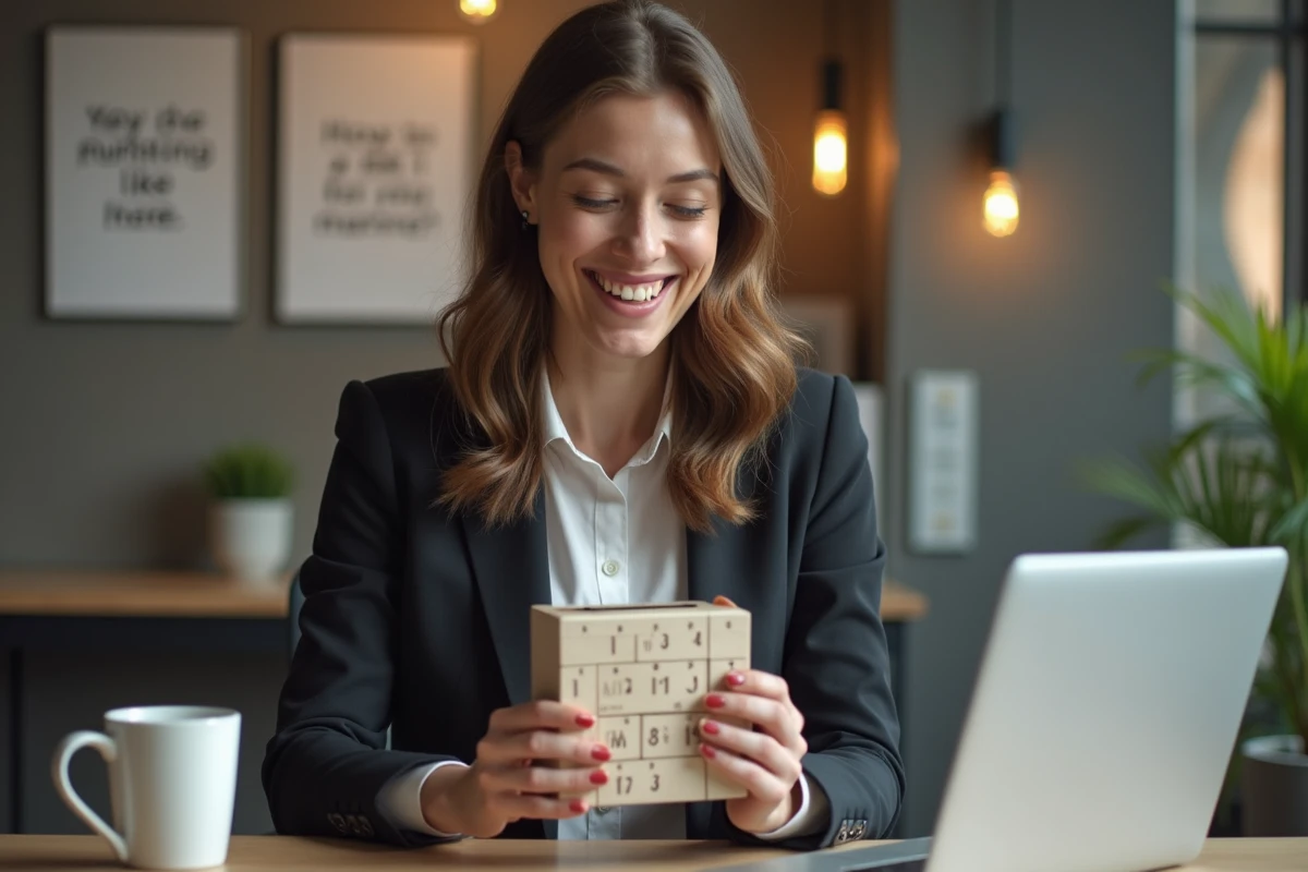 Jeune femme marketing révélant un calendrier de l