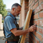 Ouvrier vérifiant des panneaux d'isolation extérieurs