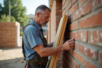 Ouvrier vérifiant des panneaux d'isolation extérieurs