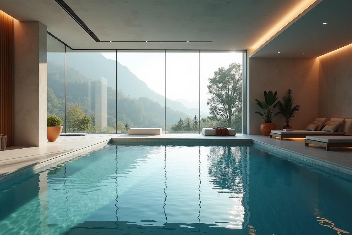 Piscine intérieure design dans une maison contemporaine haut de gamme