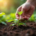 Main de jardinier plantant une passiflore saine dans un sol humide
