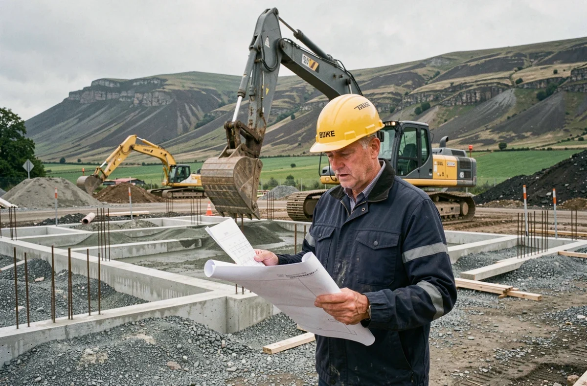 Conducteur de travaux sur un chantier de gros œuvre et travaux publics avec engins de terrassement pour la Société Travaux Publics Viginiol dans le Puy-de-Dôme