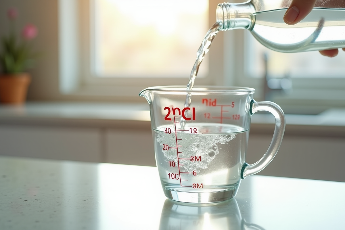 Verre mesureur d'eau sur plan de travail lumineux