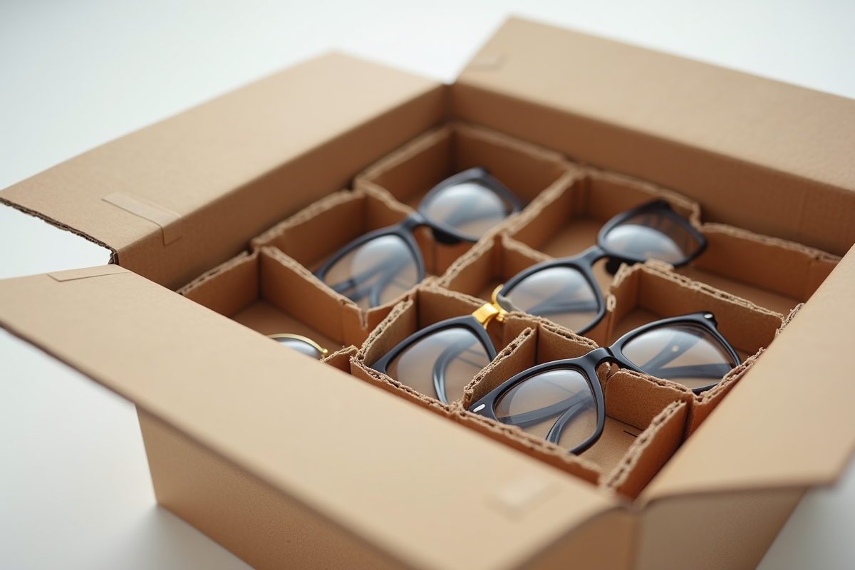 Verres bien emballés séparés par des diviseurs en carton